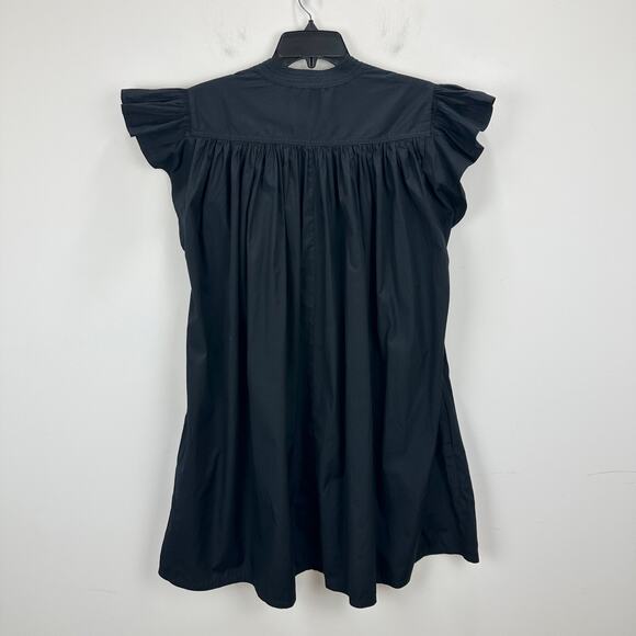 Madewell Flutter Sleeve Button Front Mini Dress Poplin Black Relaxed Medium NWT - Picture 13 of 14
